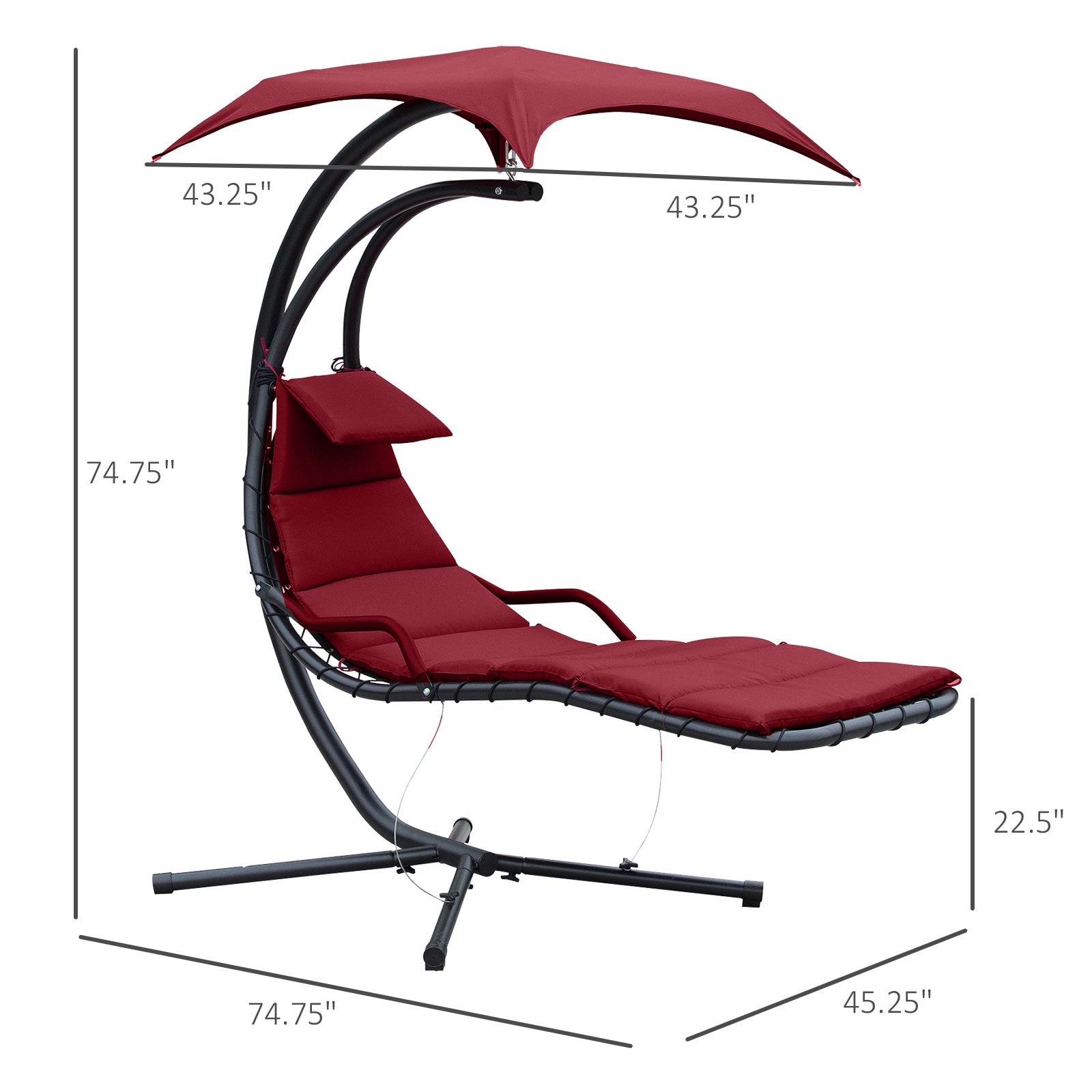 Floating Chaise Lounge Hammock Chair with Stand and Canopy, Wine Red Patio Swings with Stand   at Gallery Canada