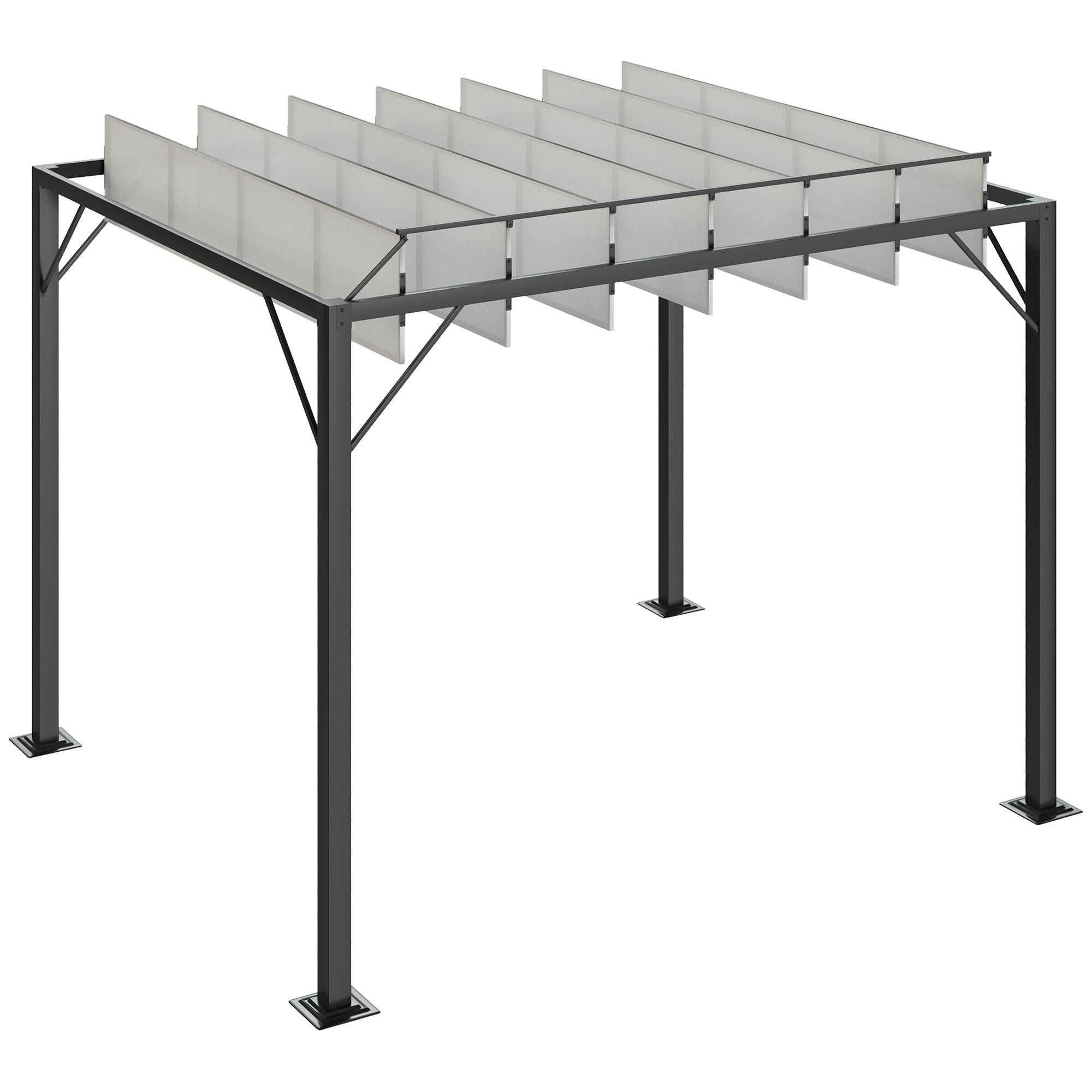 Outdoor Louvered Pergola 9.5' x 8' Aluminum Patio Gazebo Sun Shade Shelter with Adjustable Breathable Mesh Roof, White Pergolas Multi Colour  at Gallery Canada