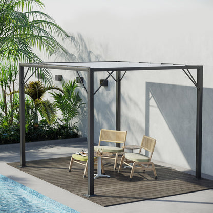 Outdoor Louvered Pergola 9.5' x 8' Aluminum Patio Gazebo Sun Shade Shelter with Adjustable Breathable Mesh Roof, White Pergolas   at Gallery Canada