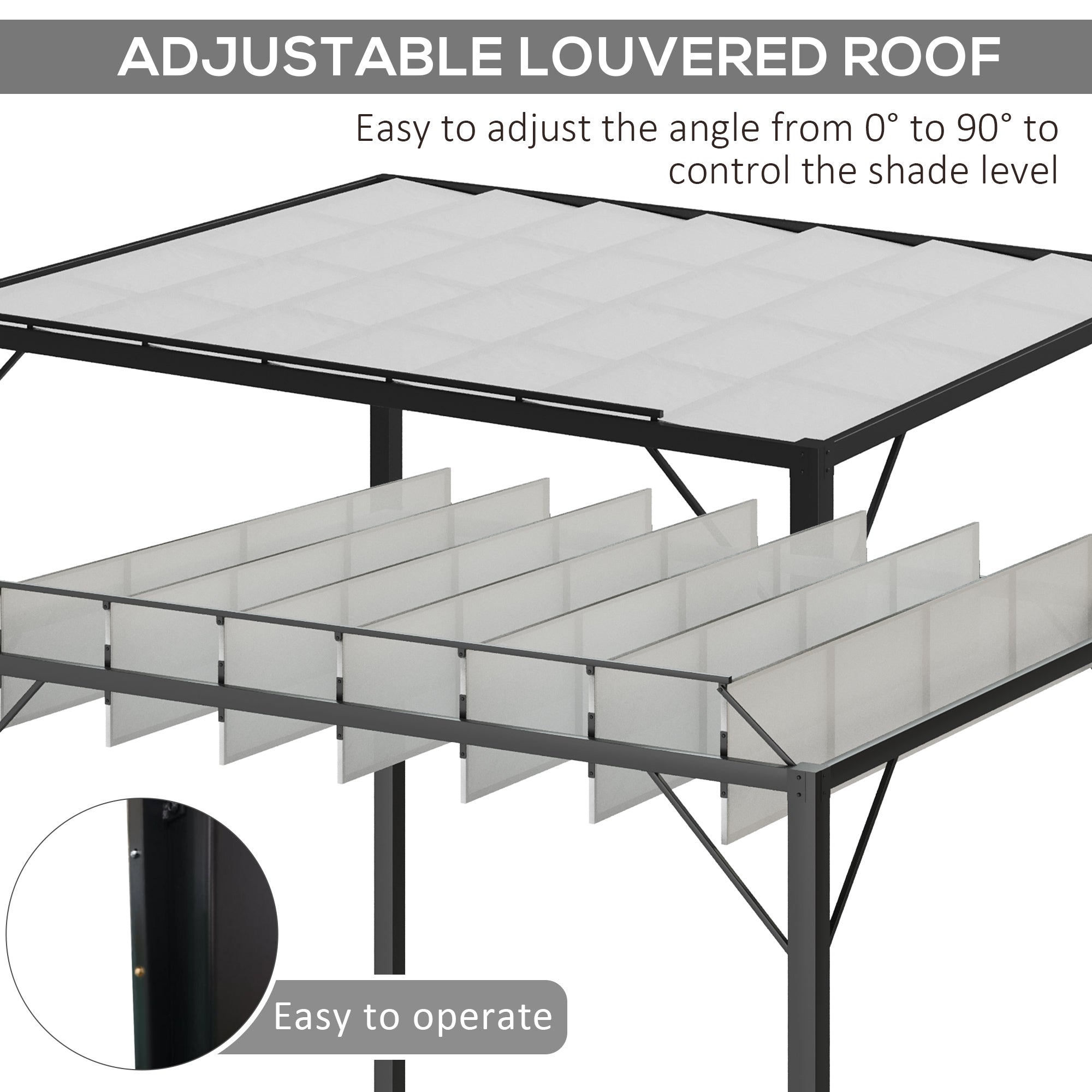 Outdoor Louvered Pergola 9.5' x 8' Aluminum Patio Gazebo Sun Shade Shelter with Adjustable Breathable Mesh Roof, White Pergolas   at Gallery Canada