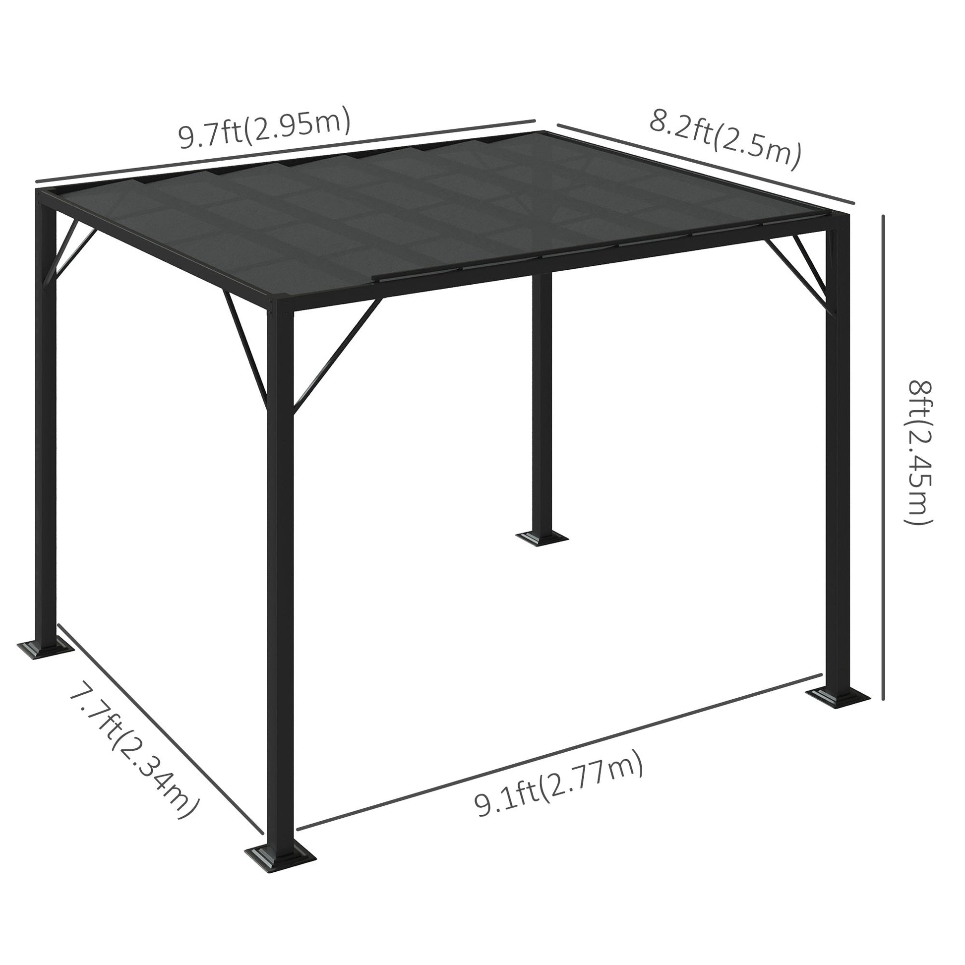Outdoor Louvered Pergola 9.7' x 8.2' Metal Patio Gazebo Sun Shade Shelter with Adjustable Breathable Mesh Roof, Grey - Gallery Canada