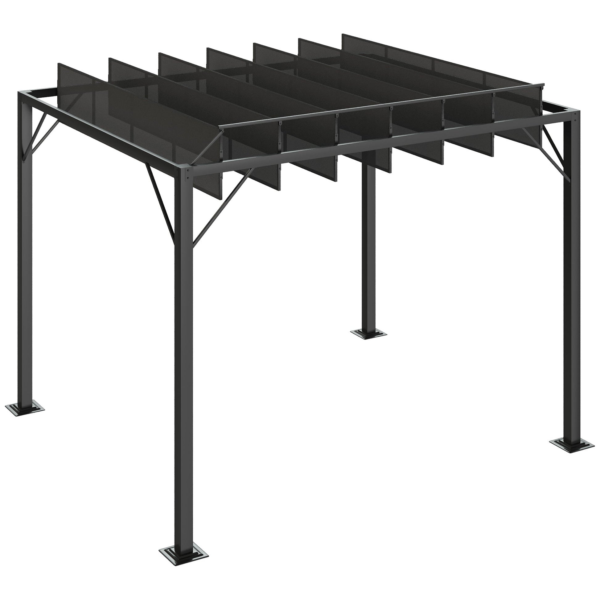 Outdoor Louvered Pergola 9.7' x 8.2' Metal Patio Gazebo Sun Shade Shelter with Adjustable Breathable Mesh Roof, Grey - Gallery Canada