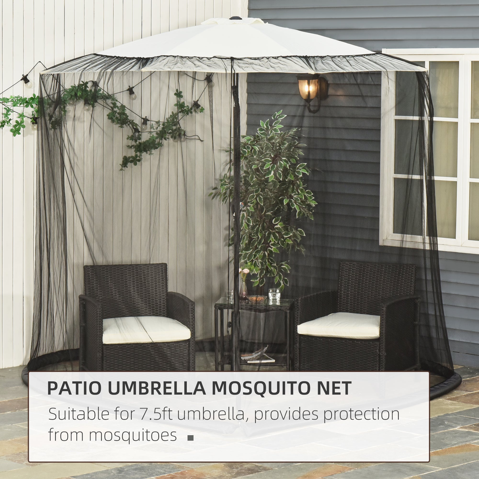 Outdoor Patio 7.5ft Umbrella Table Screen Mosquito Bug Net Garden Large Umbrella Cover Netting with Zippered Door, Black (Mosquito Netting ONLY) Gazebo Sidewalls   at Gallery Canada