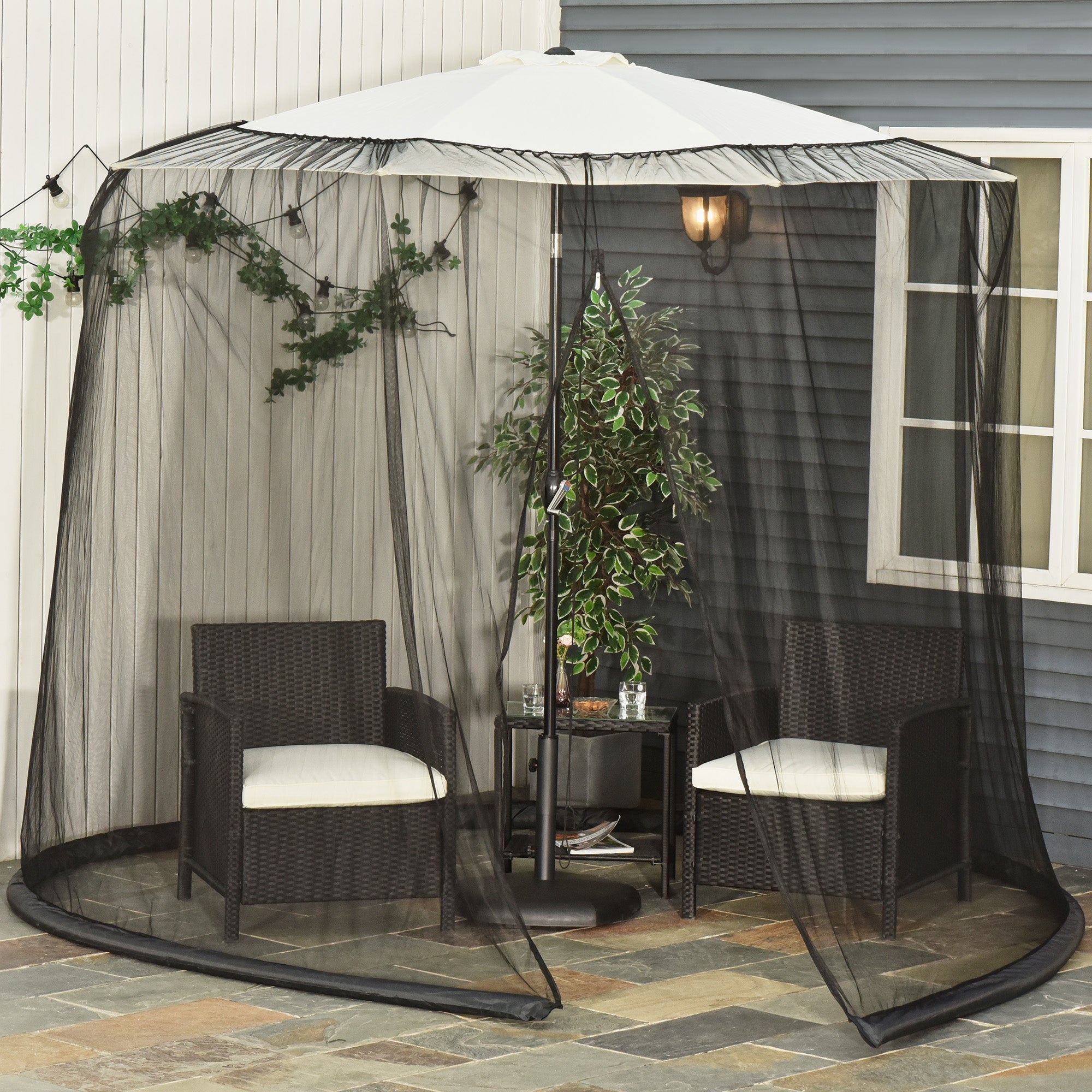 Outdoor Patio 7.5ft Umbrella Table Screen Mosquito Bug Net Garden Large Umbrella Cover Netting with Zippered Door, Black (Mosquito Netting ONLY) Gazebo Sidewalls   at Gallery Canada