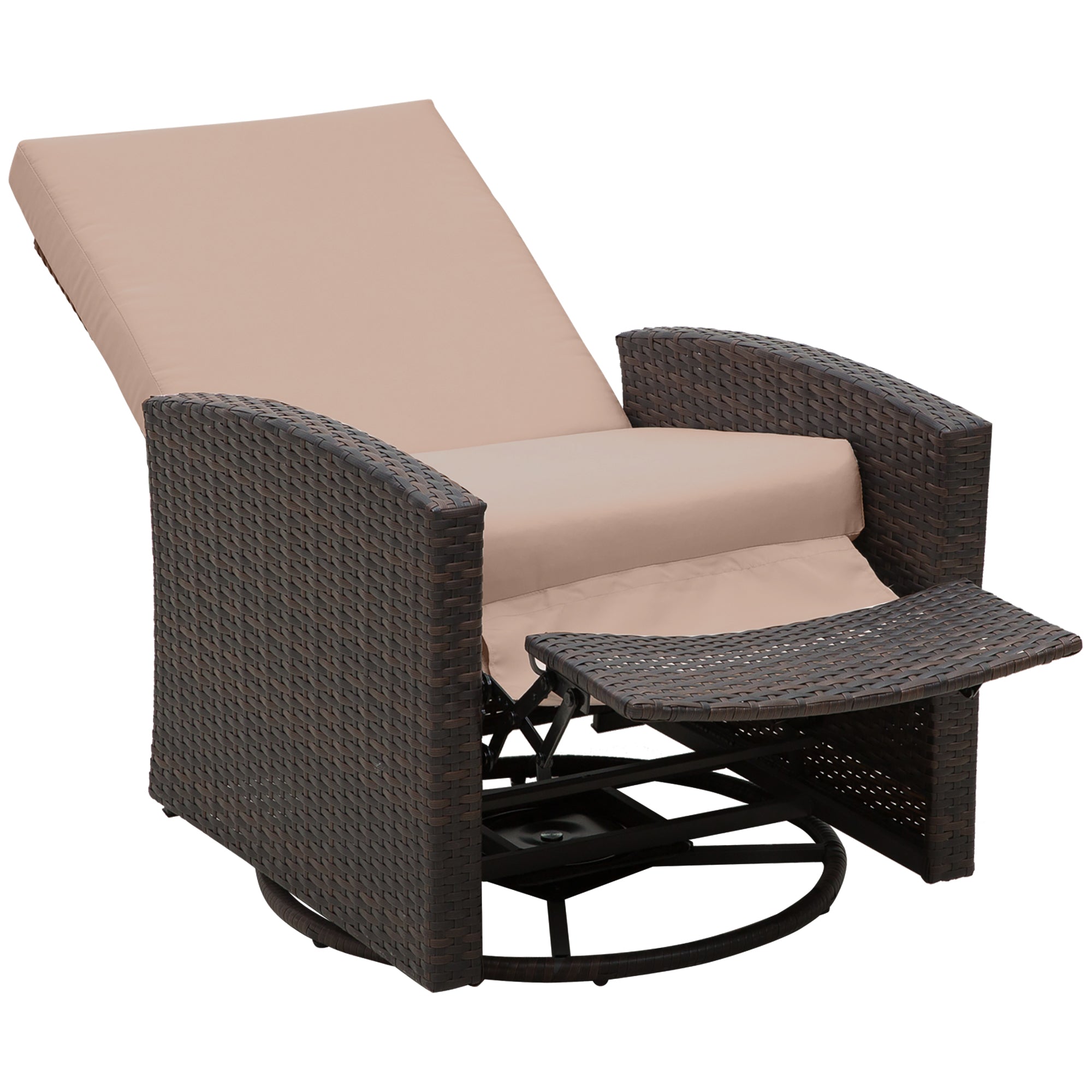 Outdoor Recliner Chair Rattan Swivel Chair, Wicker Sofa with Footrest &; Soft Cushion, Khaki &; Brown Patio Chairs Multi Colour  at Gallery Canada