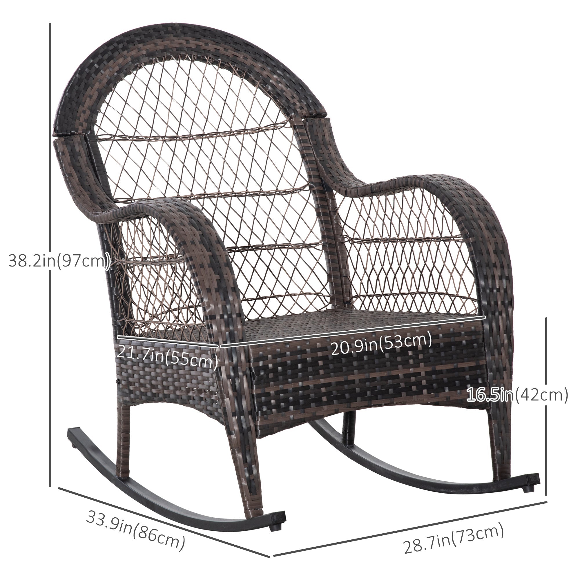 Outdoor Rocking Chair with Seat and Back Cushion, Outdoor PE Rattan Garden Chair with Curved Armrests, for Porch, Backyard, Poolside, Blue Outdoor Rocking Chairs   at Gallery Canada