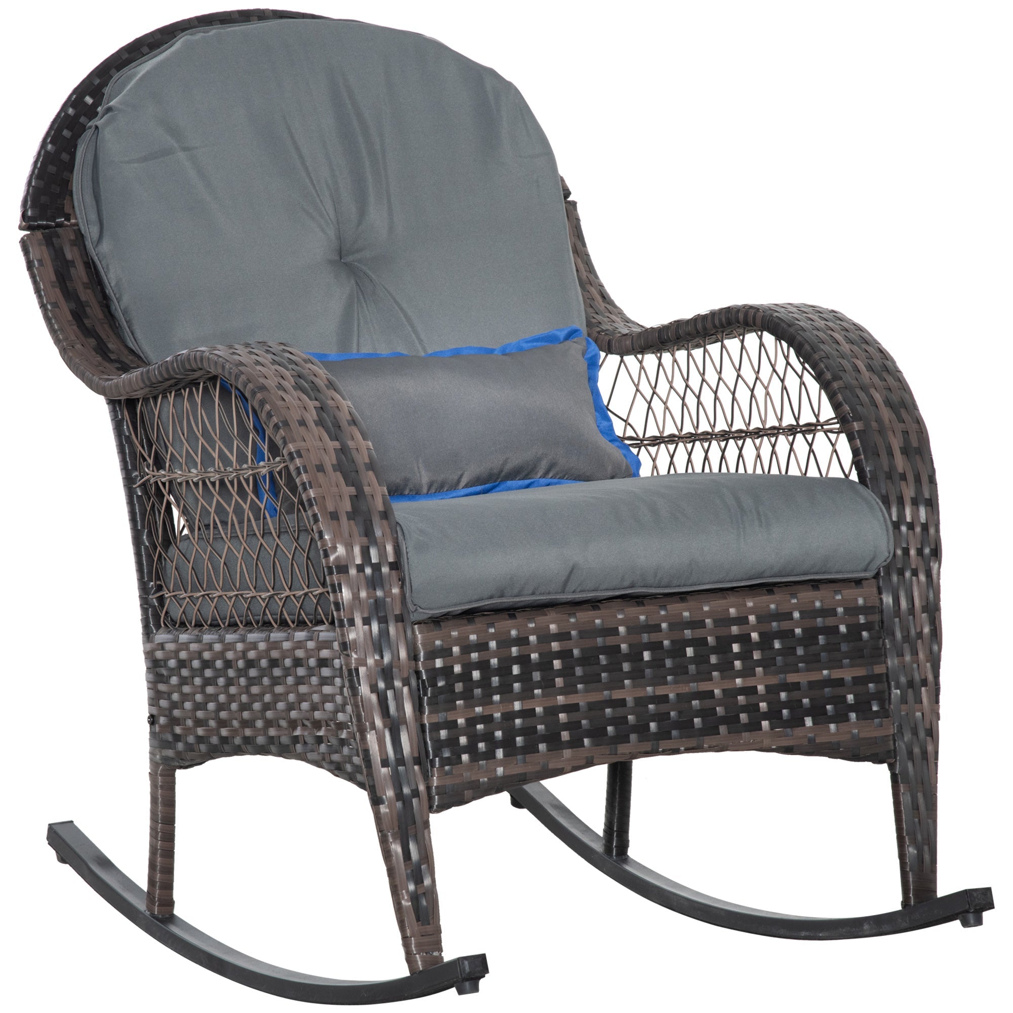 Outdoor Rocking Chair with Seat and Back Cushion, Outdoor PE Rattan Garden Chair with Curved Armrests, for Porch, Backyard, Poolside, Grey Outdoor Rocking Chairs Multi Colour  at Gallery Canada