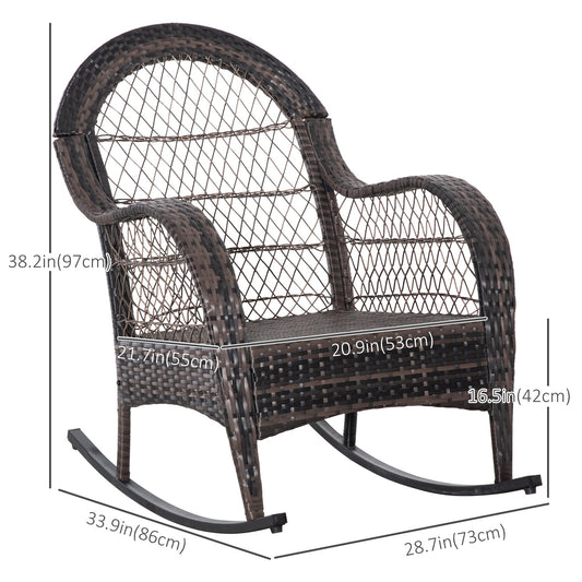 Outdoor Rocking Chair with Seat and Back Cushion, Outdoor PE Rattan Garden Chair with Curved Armrests, for Porch, Backyard, Poolside, Red - Gallery Canada