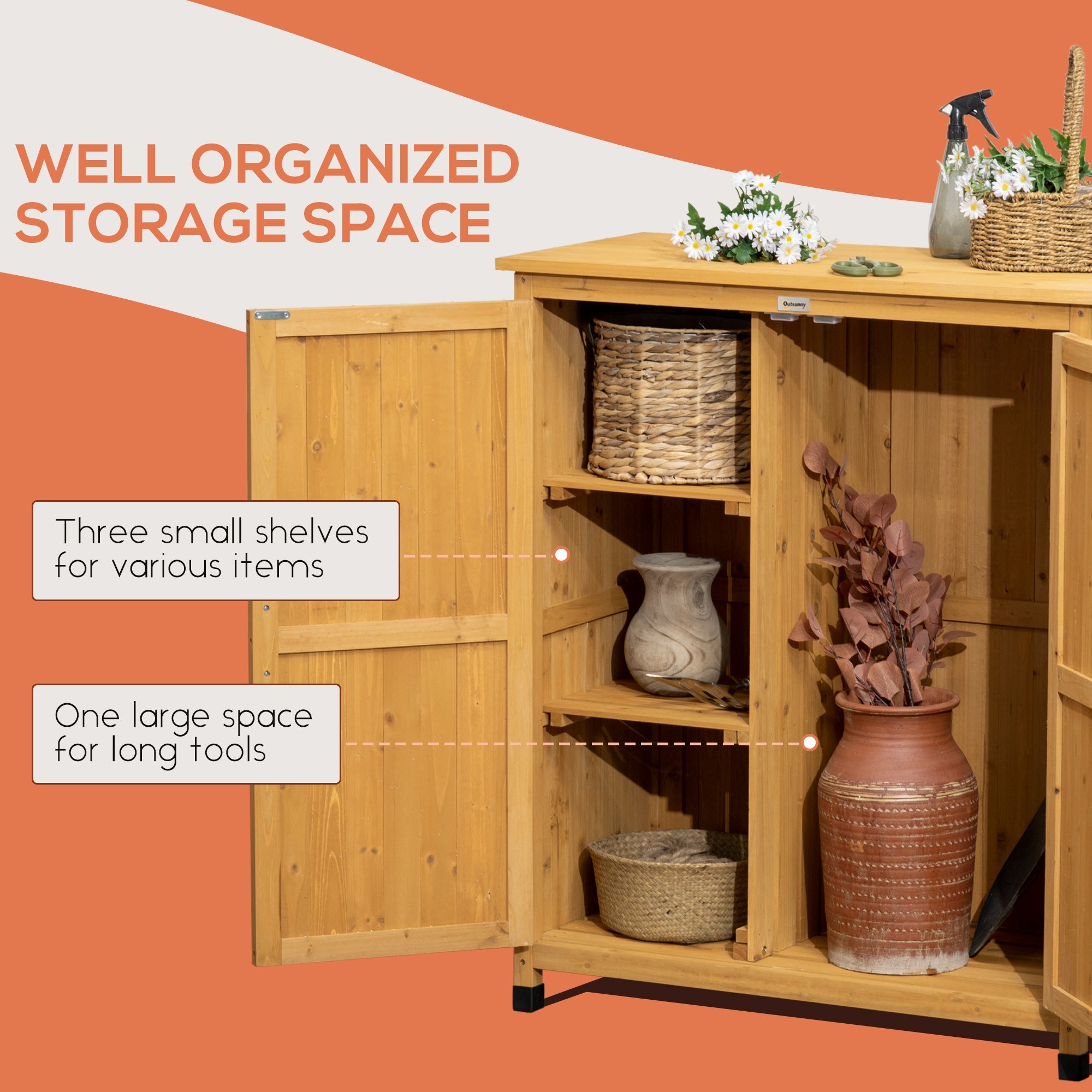 Outdoor Storage Cabinet &; Potting Table, Wooden Gardening Bench with Patio Cabinet and Magnetic Doors Patio Storage Boxes   at Gallery Canada