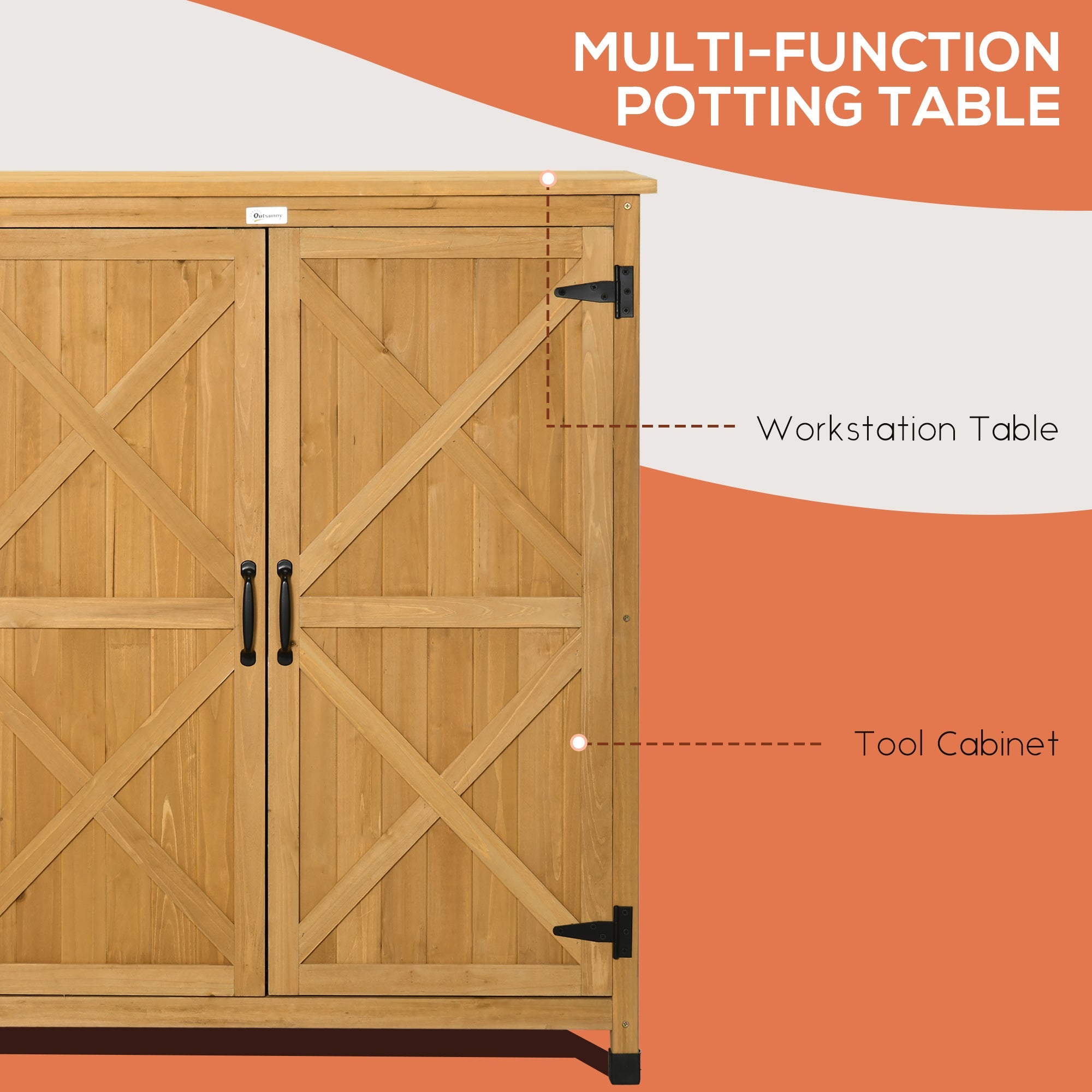 Outdoor Storage Cabinet &; Potting Table, Wooden Gardening Bench with Patio Cabinet and Magnetic Doors Patio Storage Boxes   at Gallery Canada