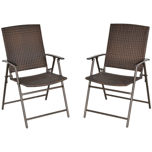 Outdoor Wicker Dining Chair Set of 2, 2 Pieces Rattan Foldable Chair with Steel Frame for Garden, Backyard, Porch, Brown