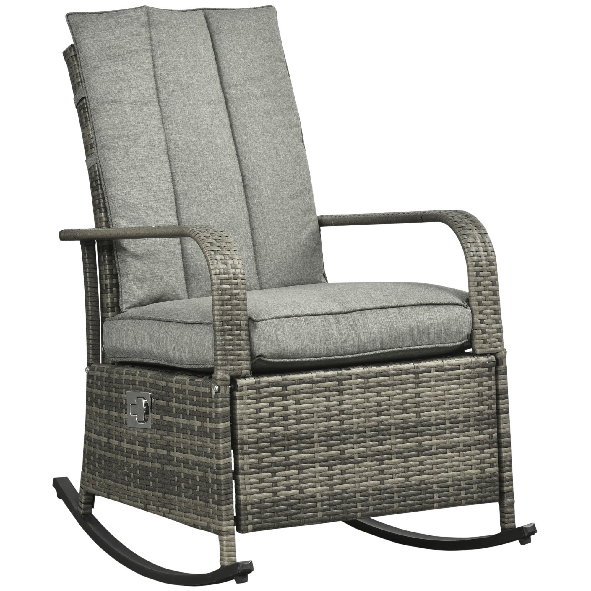 Outdoor Wicker Rocking Chair with Cushion, Patio PE Rattan Recliner Chair with Adjustable Footrest, Armrests, Mixed Grey Outdoor Rocking Chairs Mixed Grey  at Gallery Canada