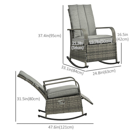 Outdoor Wicker Rocking Chair with Cushion, Patio PE Rattan Recliner Chair with Adjustable Footrest, Armrests, Mixed Grey Outdoor Rocking Chairs   at Gallery Canada