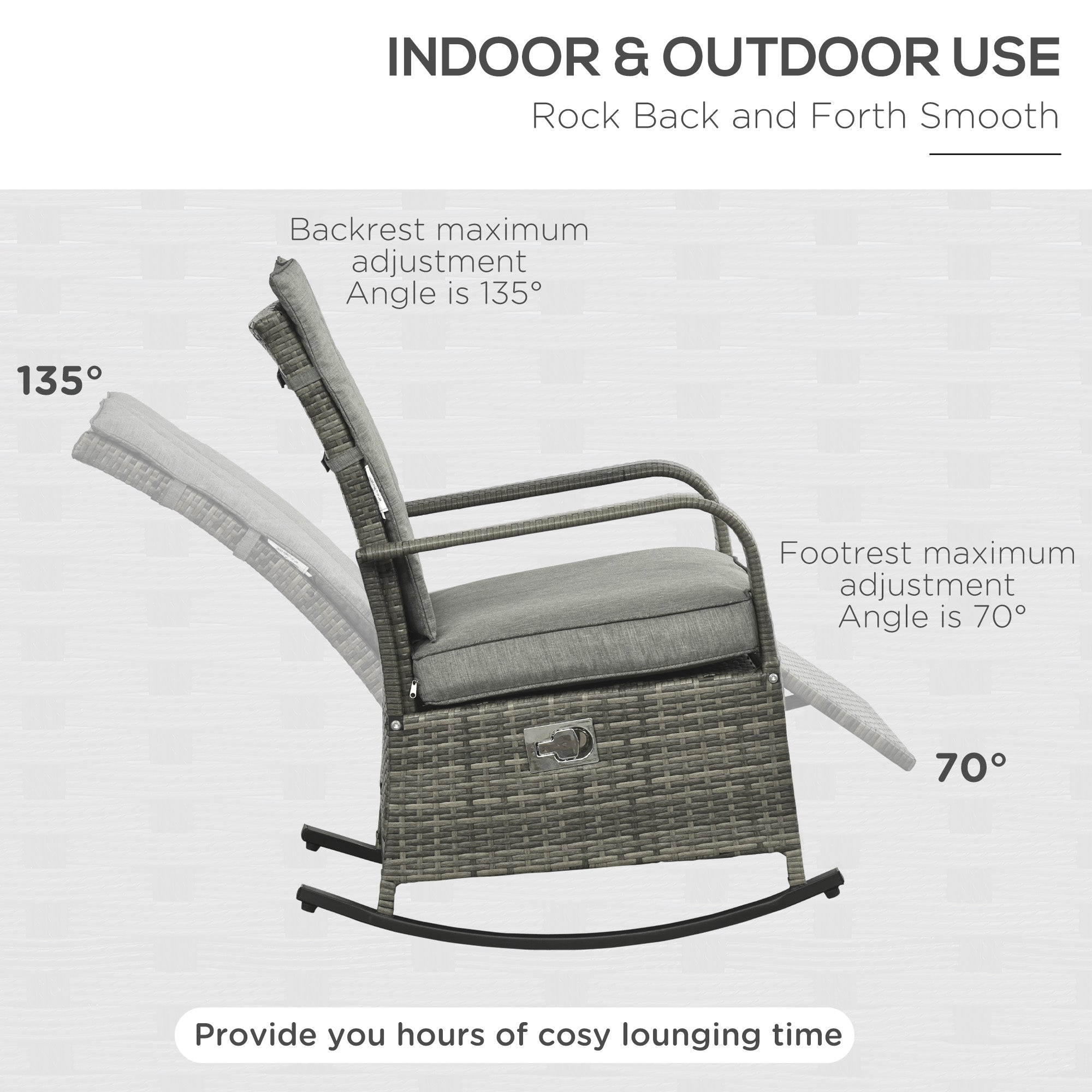 Outdoor Wicker Rocking Chair with Cushion, Patio PE Rattan Recliner Chair with Adjustable Footrest, Armrests, Mixed Grey Outdoor Rocking Chairs   at Gallery Canada