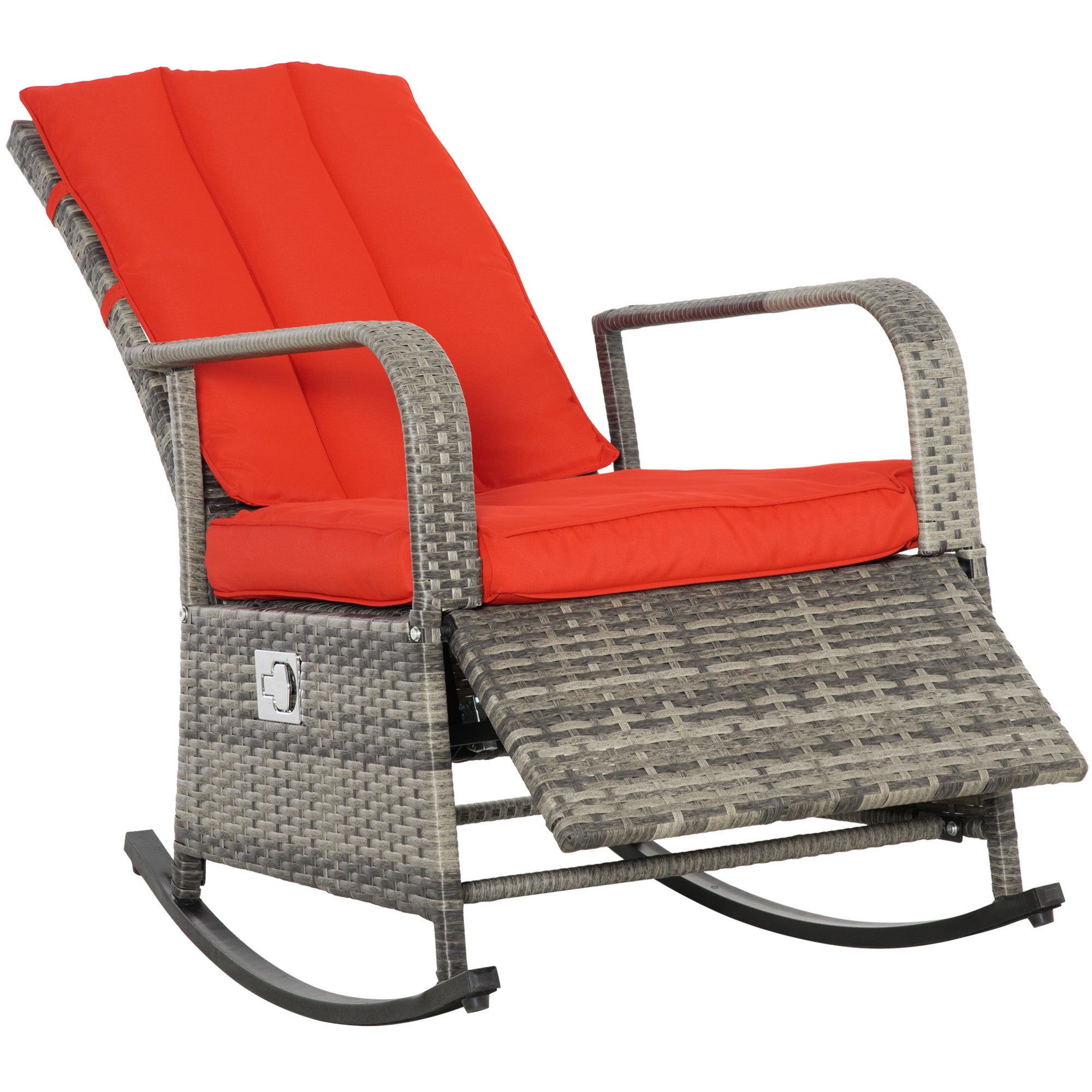 Outdoor Wicker Rocking Chair with Cushion, Patio PE Rattan Recliner Chair with Adjustable Footrest, Armrests, Red Outdoor Rocking Chairs Multi Colour  at Gallery Canada