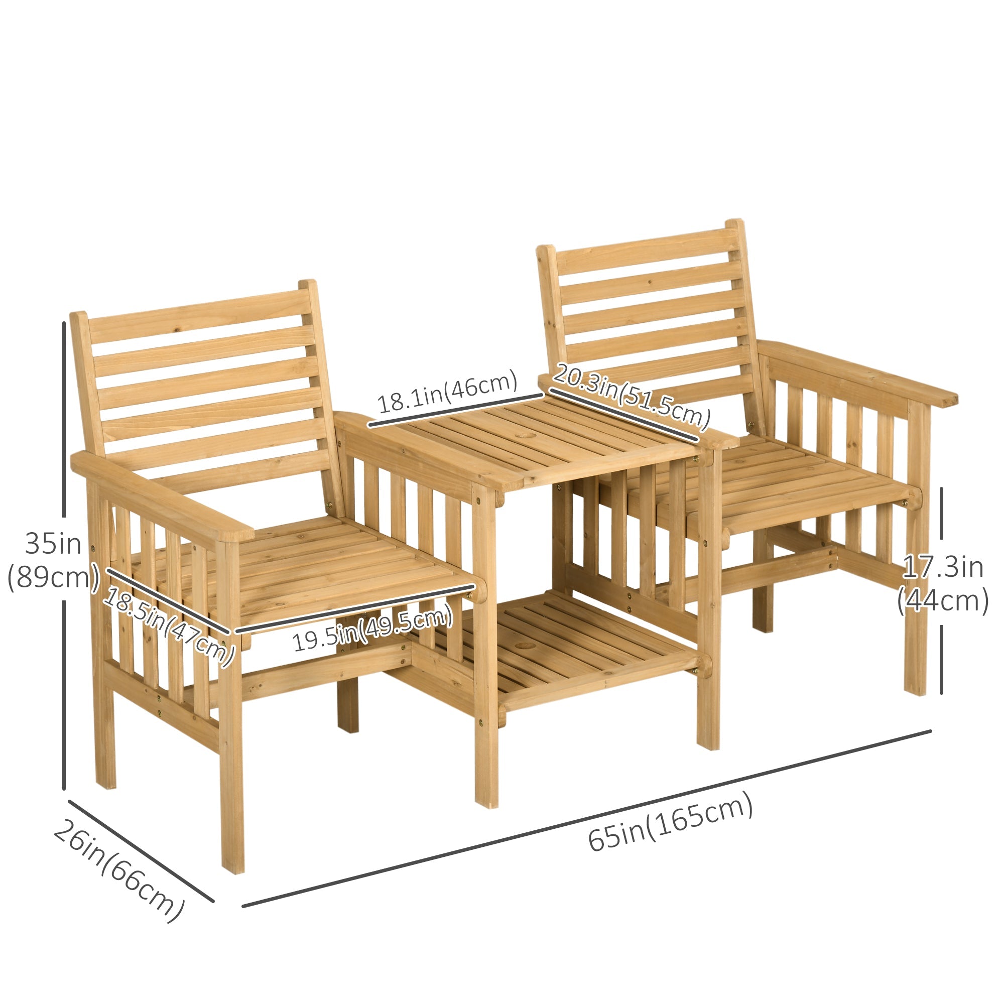 Wood Loveseat with Middle Table, Cushions, Umbrella Hole, Patio Furniture, Brown Outdoor Benches   at Gallery Canada