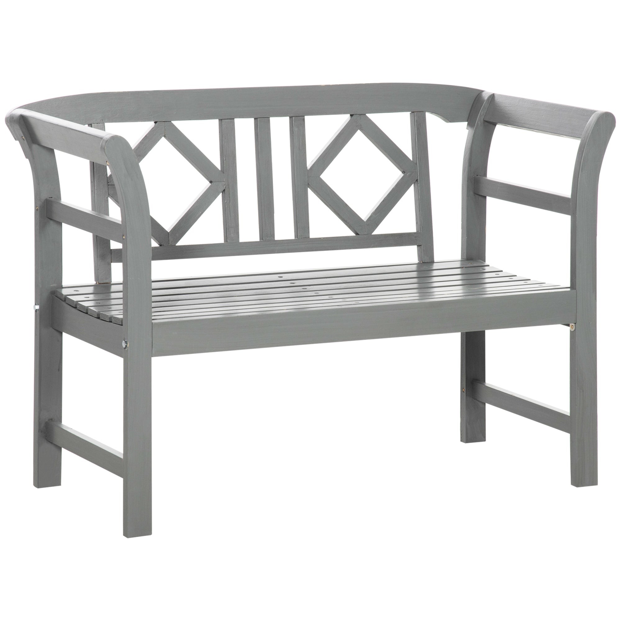 Outdoor Wooden Bench, Patio Loveseat Chair with Stylish Pattern Backrest and Armrests for Yard, Lawn, Porch, Dark Gray Outdoor Benches Dark Grey  at Gallery Canada