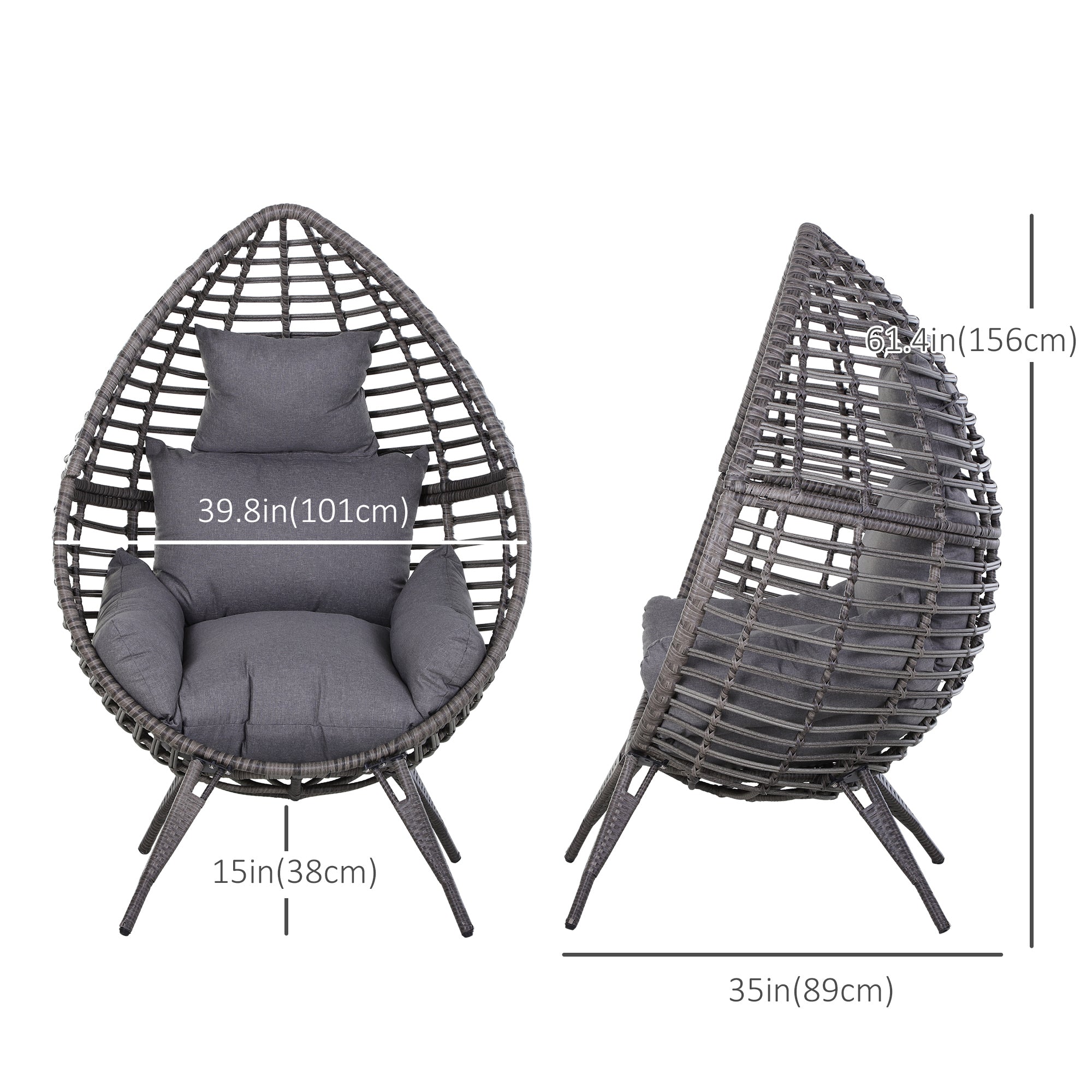 Outdoor/Indoor Rattan Chair with Soft Cushion, Wicker Egg Lounge Chair for Backyard Garden Balcony Lawn, Grey Patio Chairs Grey  at Gallery Canada