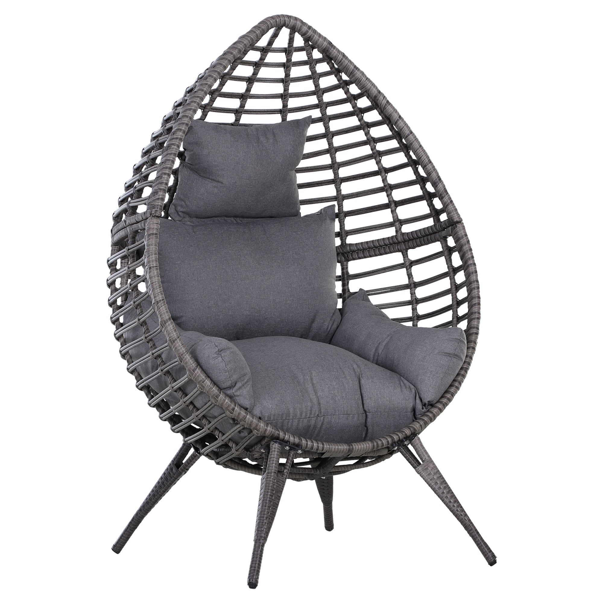 Outdoor/Indoor Rattan Chair with Soft Cushion, Wicker Egg Lounge Chair for Backyard Garden Balcony Lawn, Grey Patio Chairs   at Gallery Canada