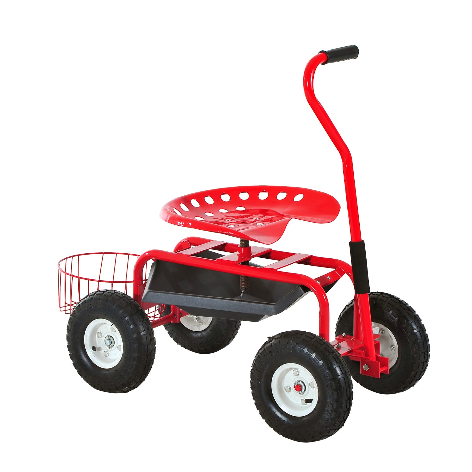 Rolling Garden Cart, Scooter with Swivel and Adjustable Seat, Tool Tray, Bucket Basket, Red and Black Folding Garden Carts Multi Colour  at Gallery Canada