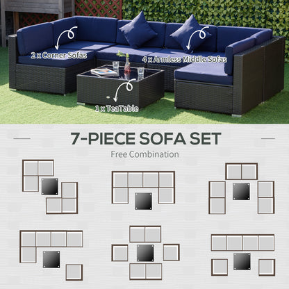 7 Pieces Patio Furniture Set, Rattan Outdoor Conversation Set Garden Wicker Sofa Set, Sectional Furniture, Navy Patio Furniture Sets   at Gallery Canada