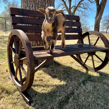 42" Wood Wagon Wheel Bench Garden Loveseat Rustic Seat Relaxing Lounge Chair Outdoor Decorative Seat Park Decor, Brown Outdoor Benches   at Gallery Canada