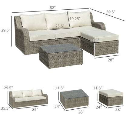 Wicker Patio Furniture Set with Liftable Table, Aluminum Frame, Beige Cushions Patio Furniture Sets   at Gallery Canada