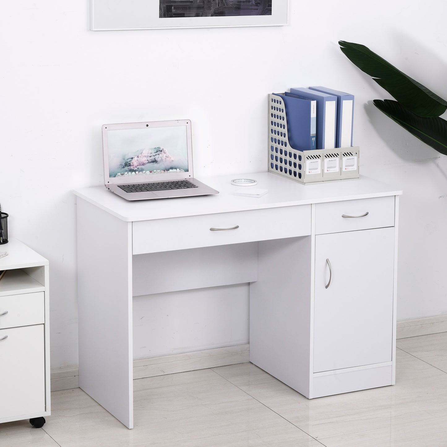 Computer Desk with Storage Drawers, Study Writing Table with Cabinet Adjustable Shelf for Home Office Workstation Bedroom, White Writing Desks   at Gallery Canada