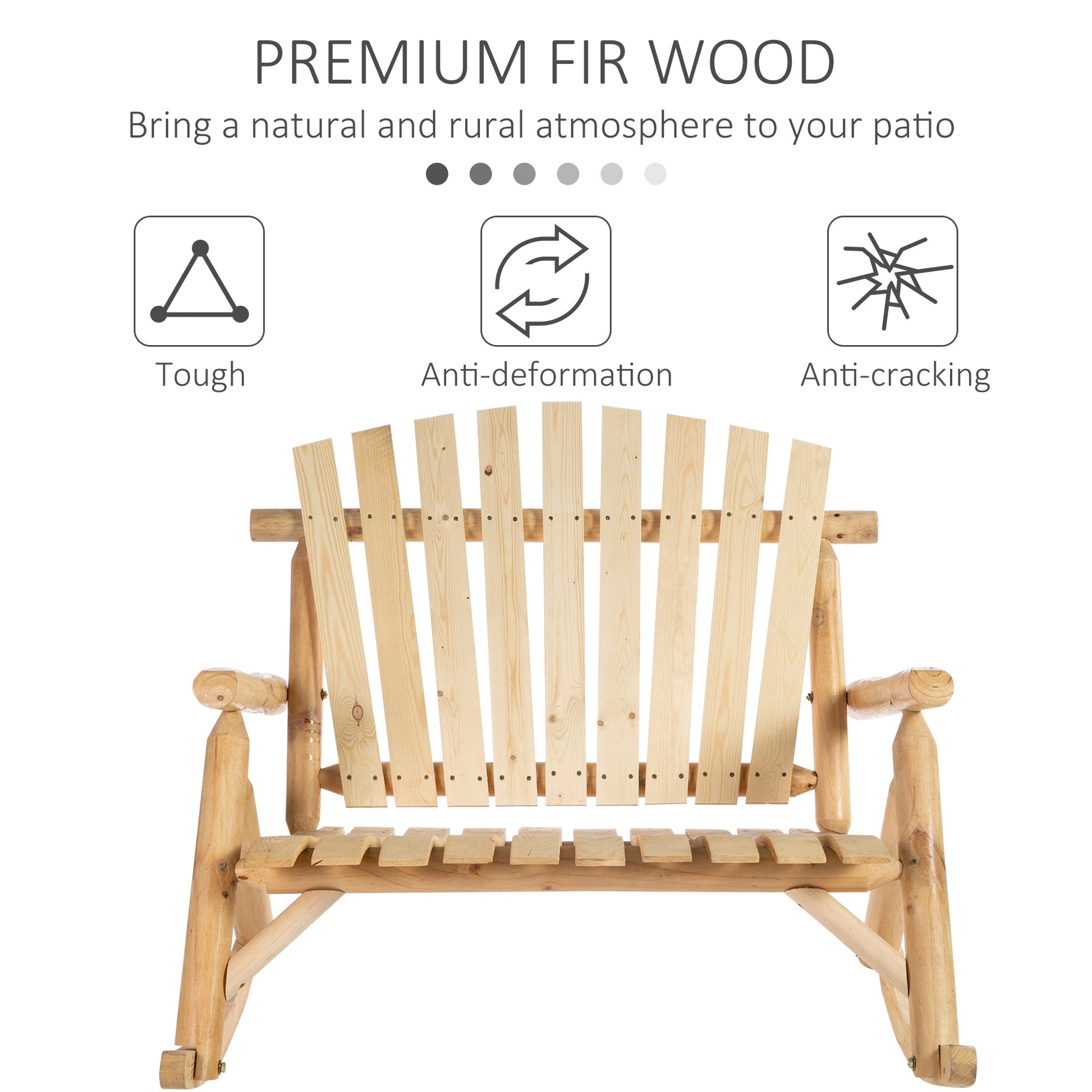 Wooden Adirondack Rocking Chair, Outdoor Rustic Double Rocking Chair with Slatted Design for 2 Persons, Suit for Garden, Balcony, Porch, Natural Wood Outdoor Rocking Chairs   at Gallery Canada