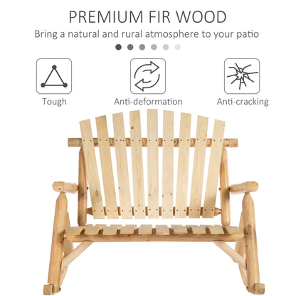 Wooden Adirondack Rocking Chair, Outdoor Rustic Double Rocking Chair with Slatted Design for 2 Persons, Suit for Garden, Balcony, Porch, Natural Wood Outdoor Rocking Chairs   at Gallery Canada