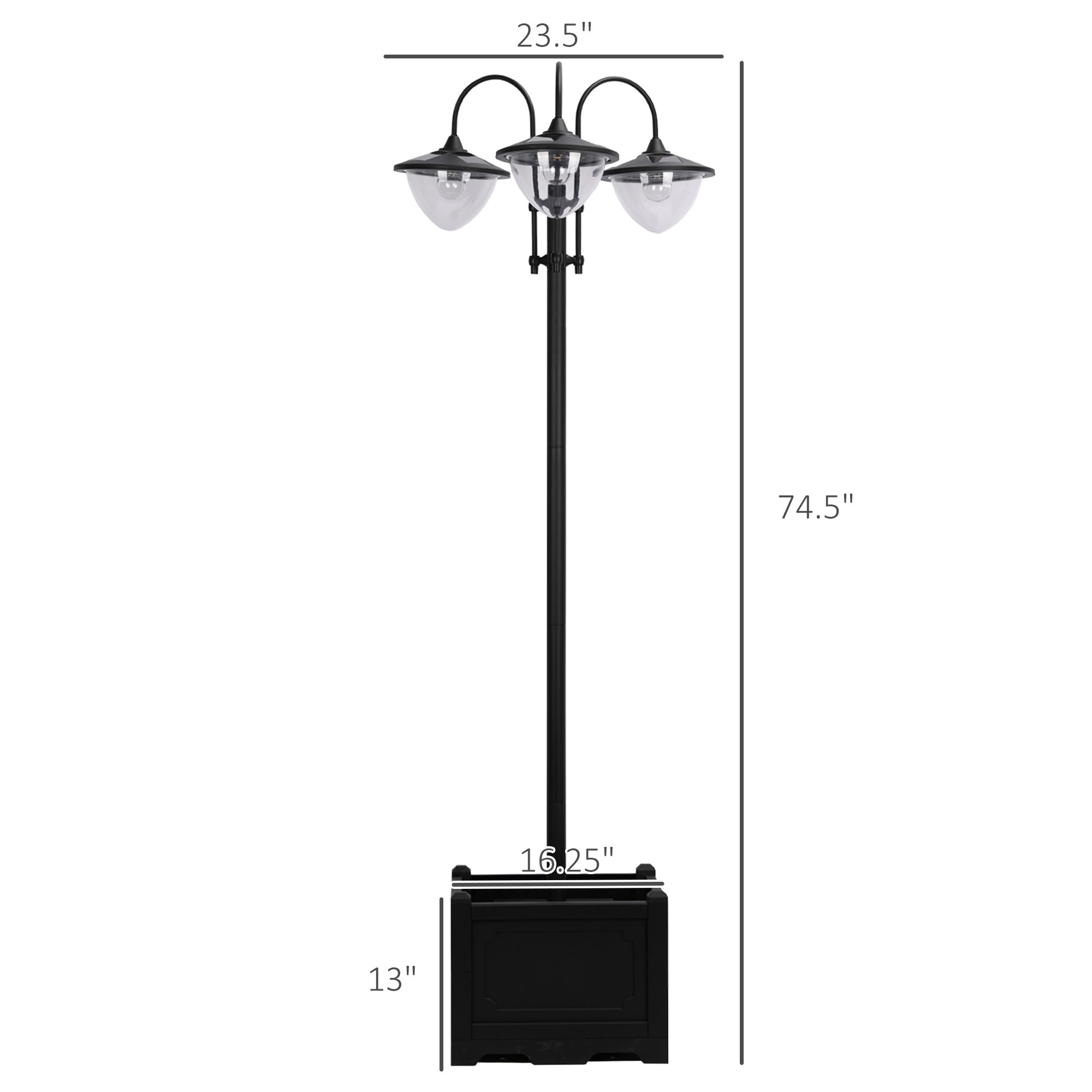 3-head LED Solar Light Lamp Street Light Post with Planter, Solar-powered Lamp Post, Black Solar Post Lamps   at Gallery Canada