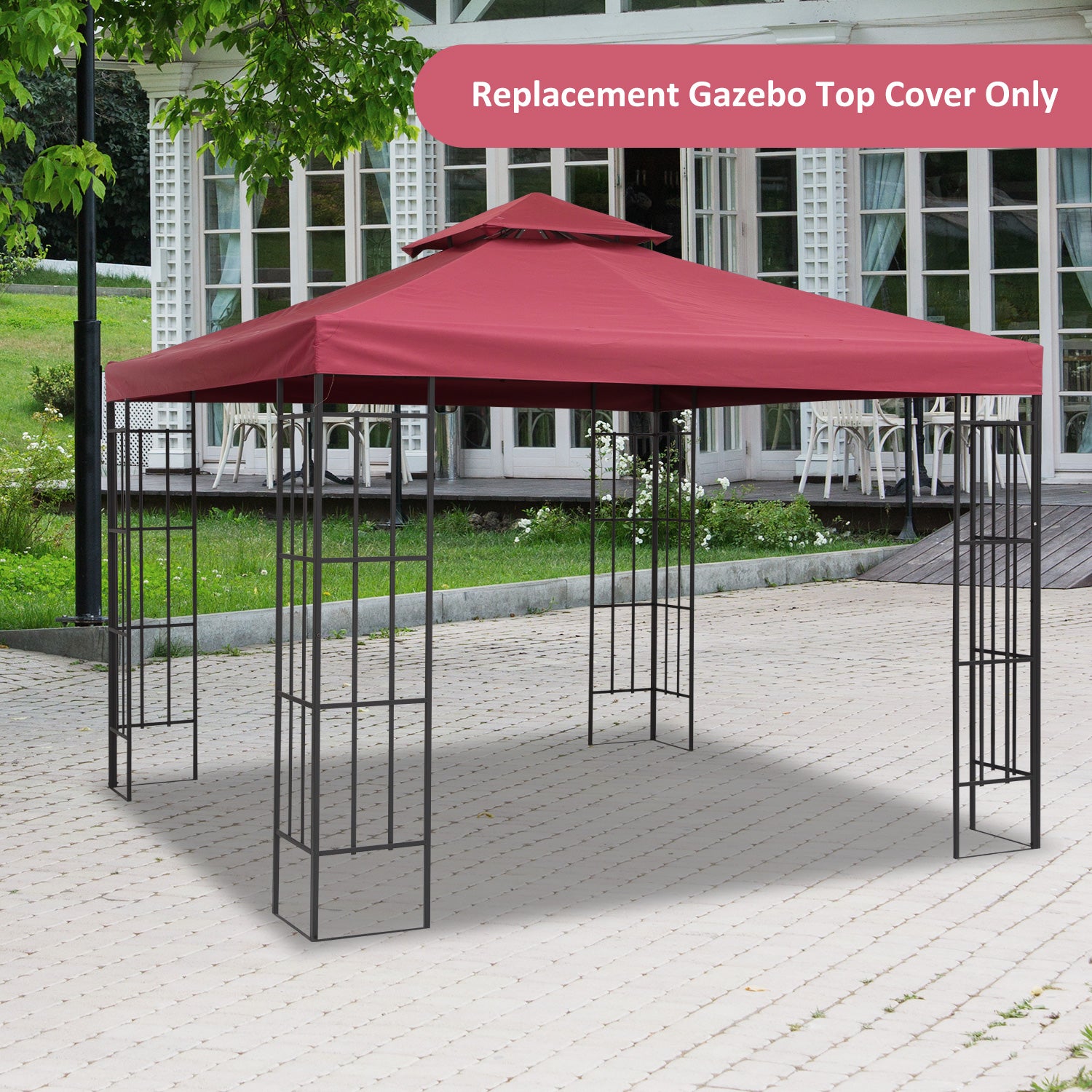 9.8' x 9.8' Square 2-Tier Gazebo Canopy Replacement Top Cover Outdoor Garden Sun Shade, Wine Red Gazebo Canopy Replacement   at Gallery Canada