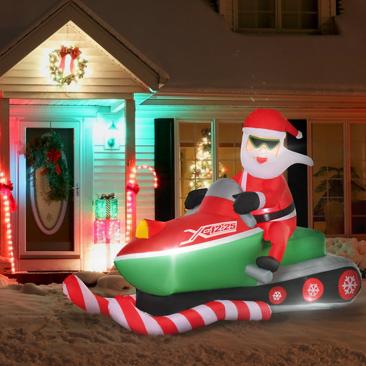 5.2ft Christmas Inflatable Santa Claus with Snowmobile, LED Lighted for Home Indoor Outdoor Garden Lawn Decoration Party Prop - Gallery Canada