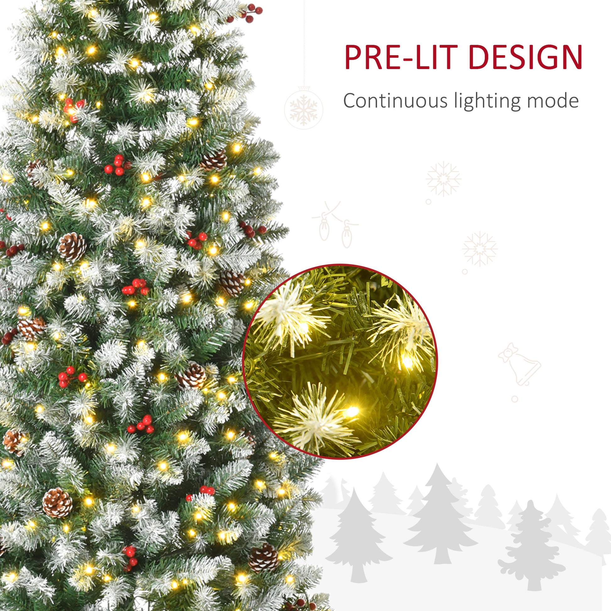 6 ft Snow-Dipped Pencil Christmas Tree Pre-Lit Holiday Decoration with LED Lights Pine Cones Red Berries Green Pencil Christmas Trees   at Gallery Canada