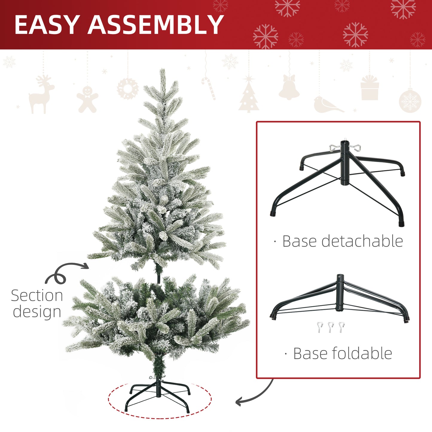 5ft Artificial Snow-Flocked Tree Holiday Home Indoor Christmas Decoration with Metal Feet, Green Flocked Christmas Trees   at Gallery Canada