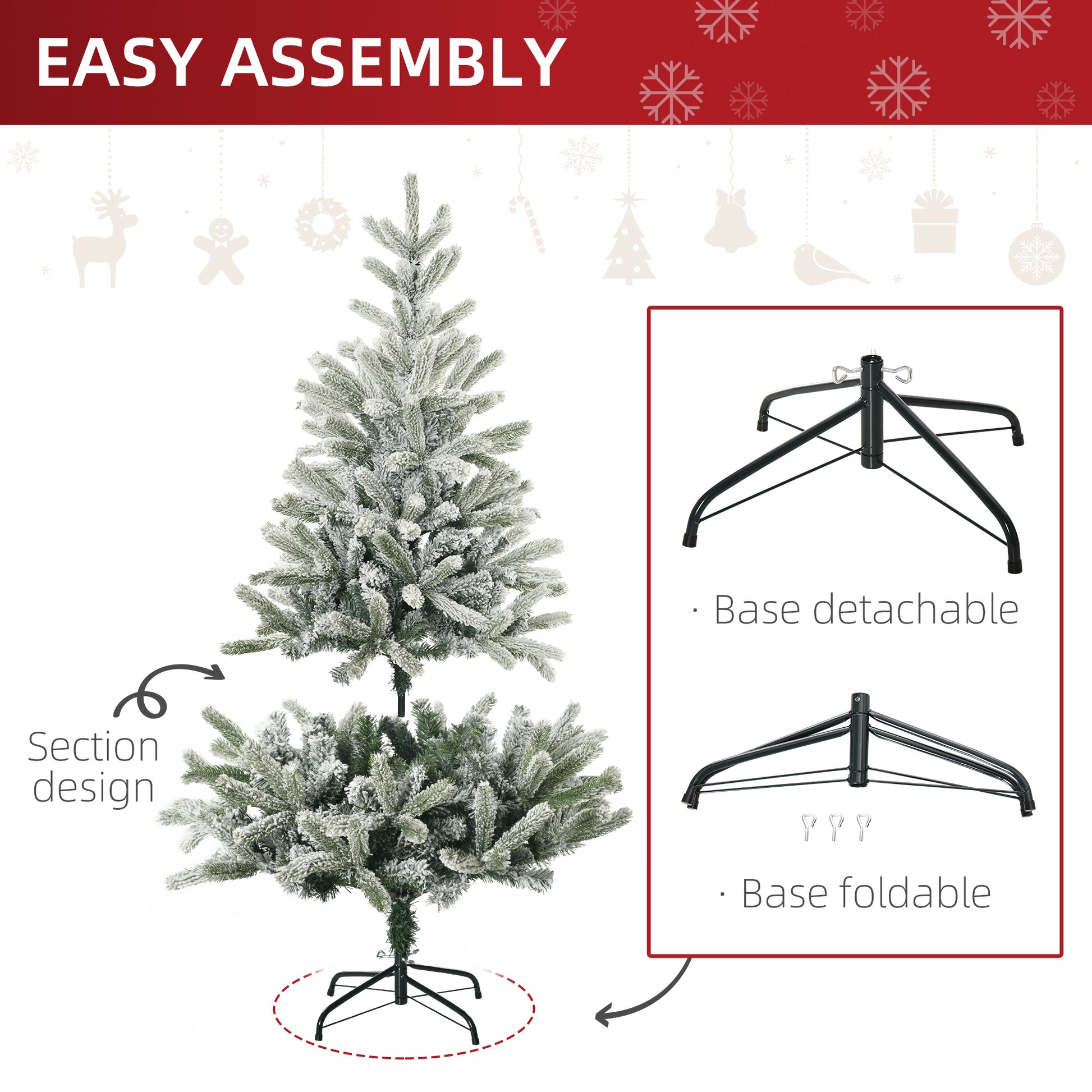 5ft Artificial Snow-Flocked Tree Holiday Home Indoor Christmas Decoration with Metal Feet, Green Flocked Christmas Trees   at Gallery Canada