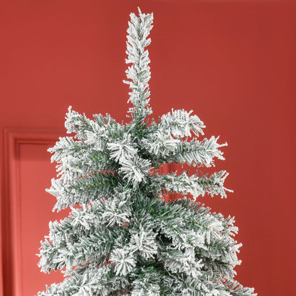 7.5ft Artificial Snow Flocked Christmas Tree Xmas Tree Holiday Home Indoor Decoration for Party with Foldable Feet, Green Flocked Christmas Trees   at Gallery Canada