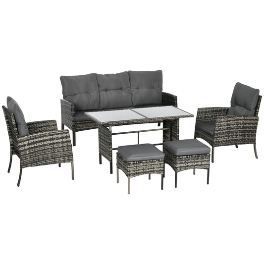 Wicker Rattan 6-Piece Patio Furniture Set with Cushions, Gray Patio Furniture Sets Multi Colour  at Gallery Canada