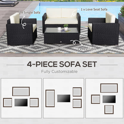 4 Pieces Sectional Patio Furniture Set, Rattan Wicker Patio Chairs Outdoor Coffee Set with Cushions, Cream White Patio Furniture Sets   at Gallery Canada