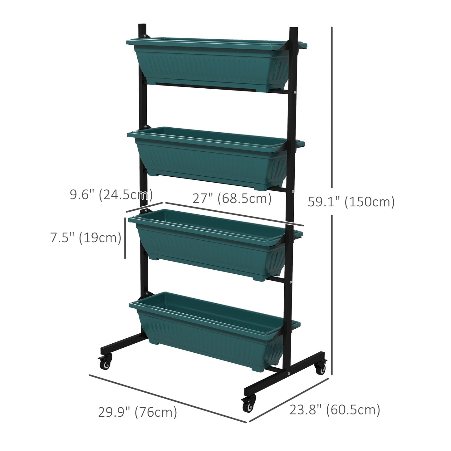 4-Tier Vertical Raised Garden Planter with 4 Boxes, Wheels, Outdoor Plant Stand for Vegetable Flowers, Green Plant Stands   at Gallery Canada