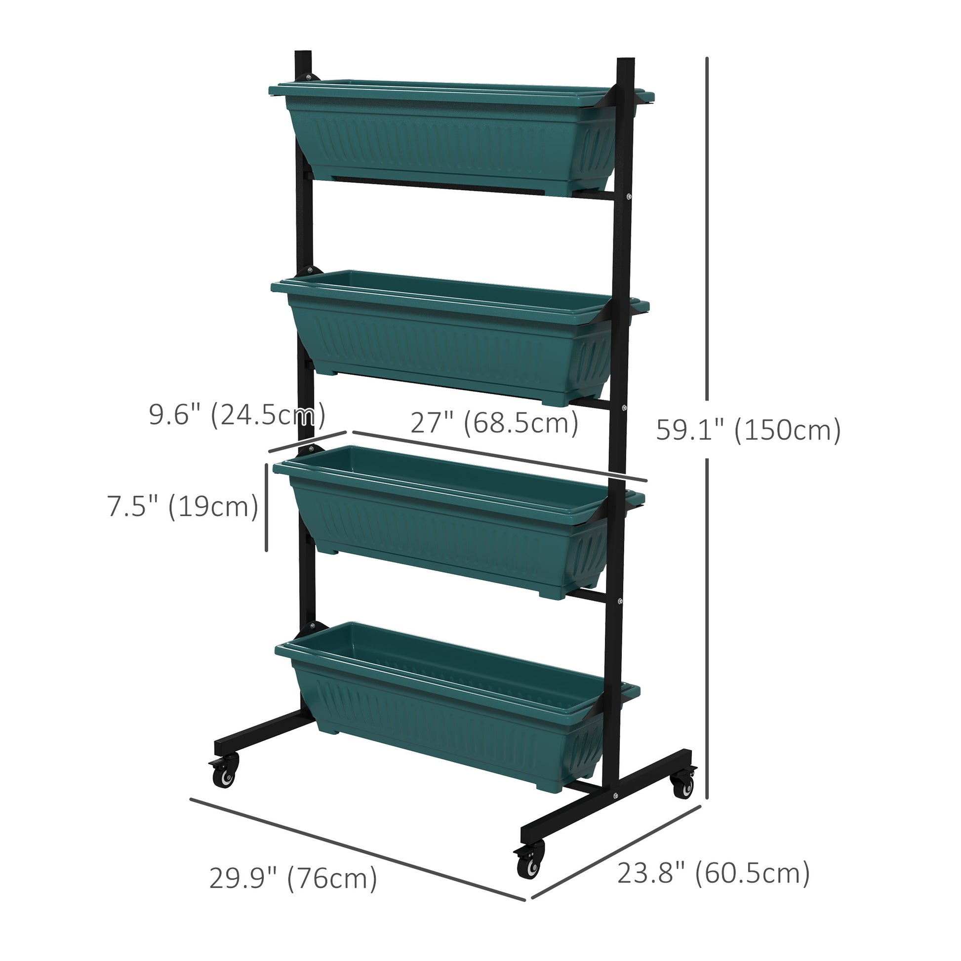 4-Tier Vertical Raised Garden Planter with 4 Boxes, Wheels, Outdoor Plant Stand for Vegetable Flowers, Green Plant Stands   at Gallery Canada