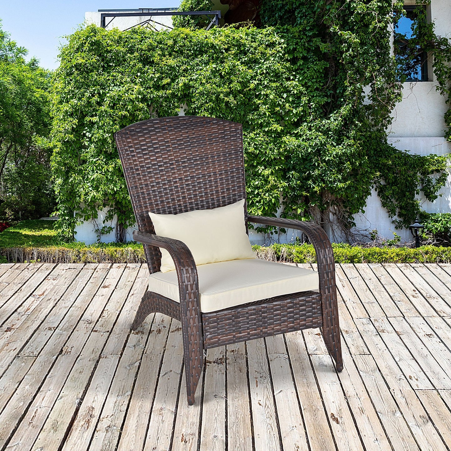 Patio Adirondack Chair, Outdoor PE Rattan Muskoka Chair, Fire Pit Chair with Cushion for Poolside, Balcony, Patio, Deck Garden, Backyard, Cream Patio Chairs   at Gallery Canada