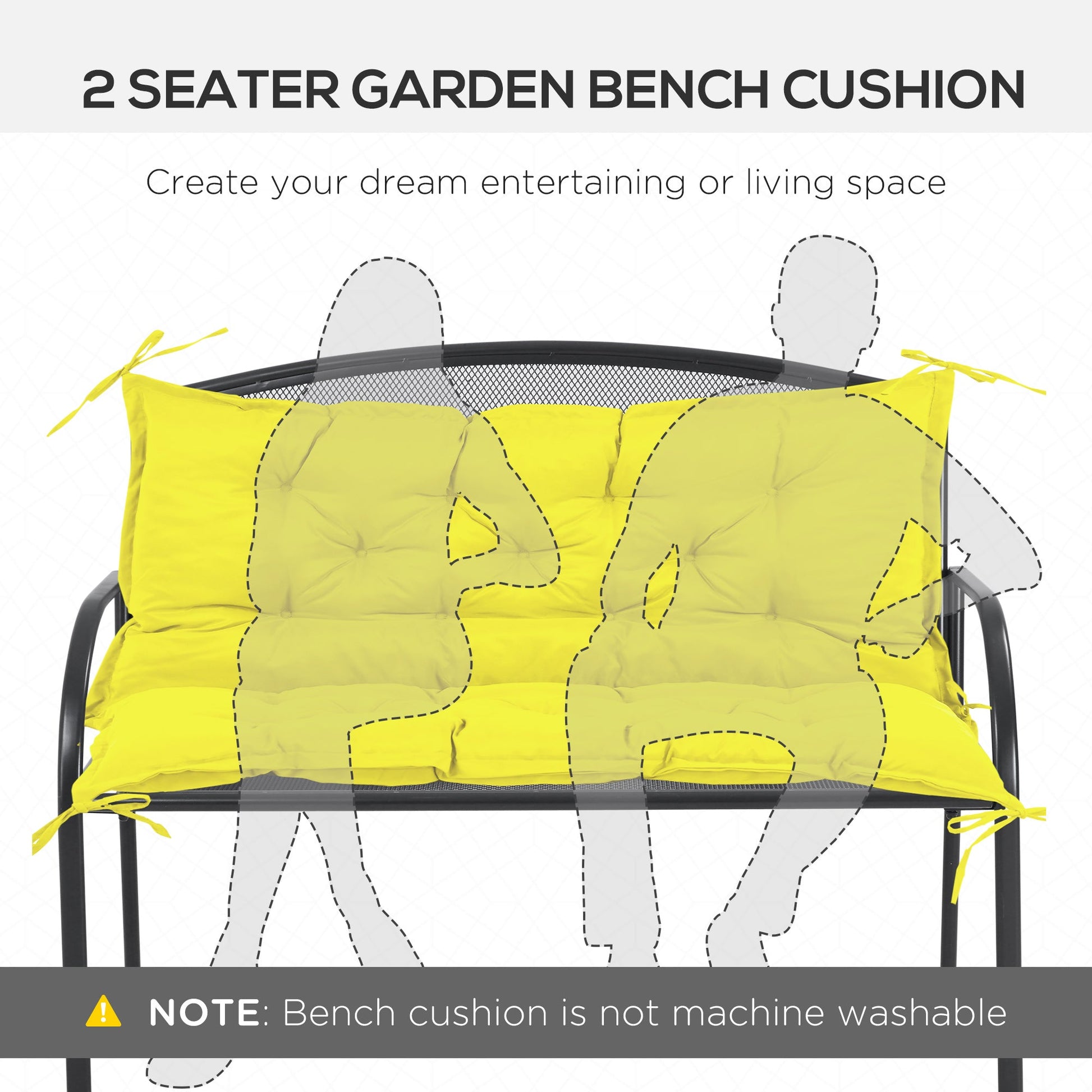 Patio Bench Cushion, 4.7 Inch Thick Outdoor Seat Cushions with Backrest, Thick Filling and String Ties, 2 Seater, Yellow - Gallery Canada