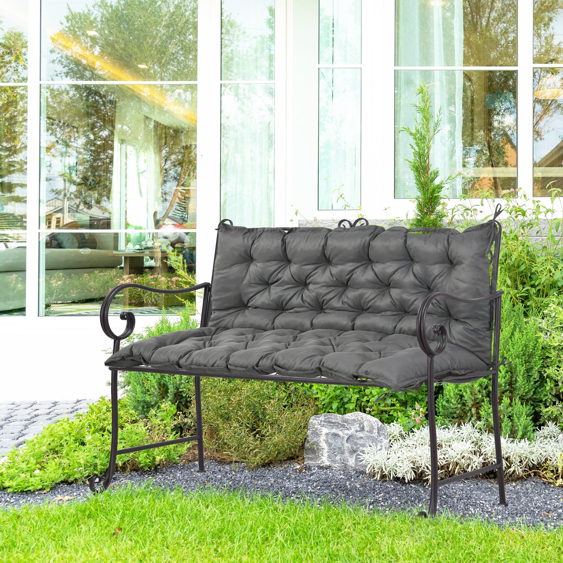 Patio Bench Cushion, 4.7 Inch Thick Outdoor Seat Cushions with Backrest, Thick Filling and String Ties, 3 Seater, Dark Gray Patio Chair Cushions   at Gallery Canada