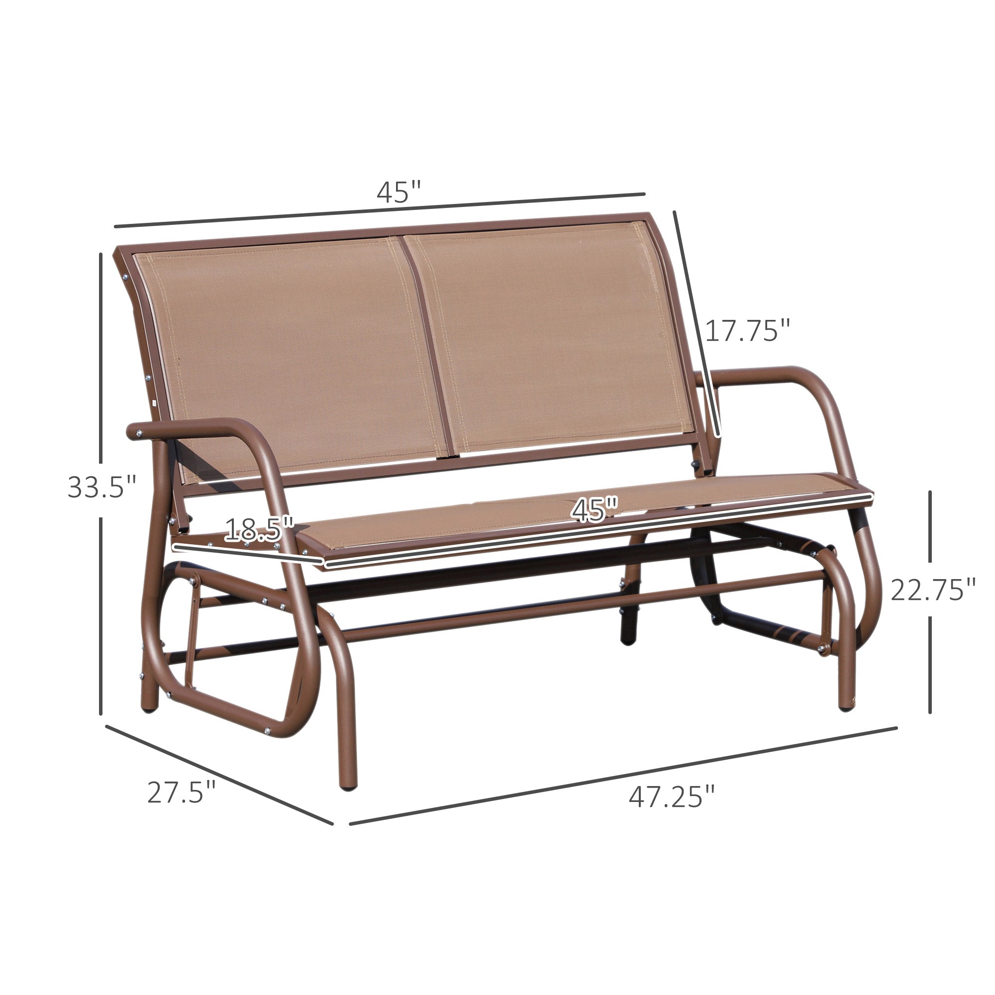 Patio Double Glider Outdoor Steel Sling Fabric Gliding Bench Garden Swing Chair Heavy-Duty Porch Rocker Garden Loveseat Coffee Brown Outdoor Gliders   at Gallery Canada