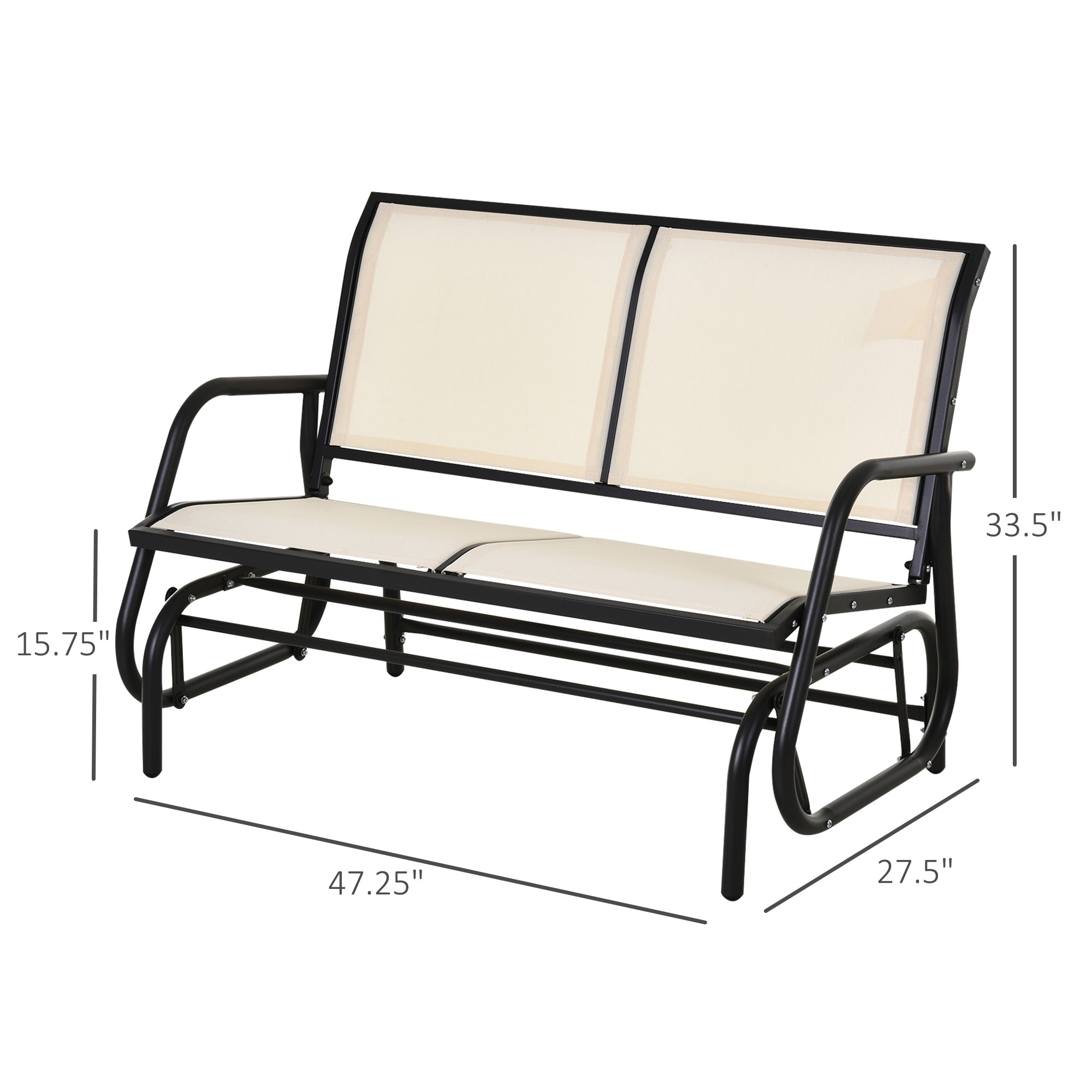 Patio Double Glider Outdoor Steel Sling Fabric Gliding Bench Garden Swing Chair Heavy-Duty Porch Rocker Garden Loveseat Cream Outdoor Gliders   at Gallery Canada