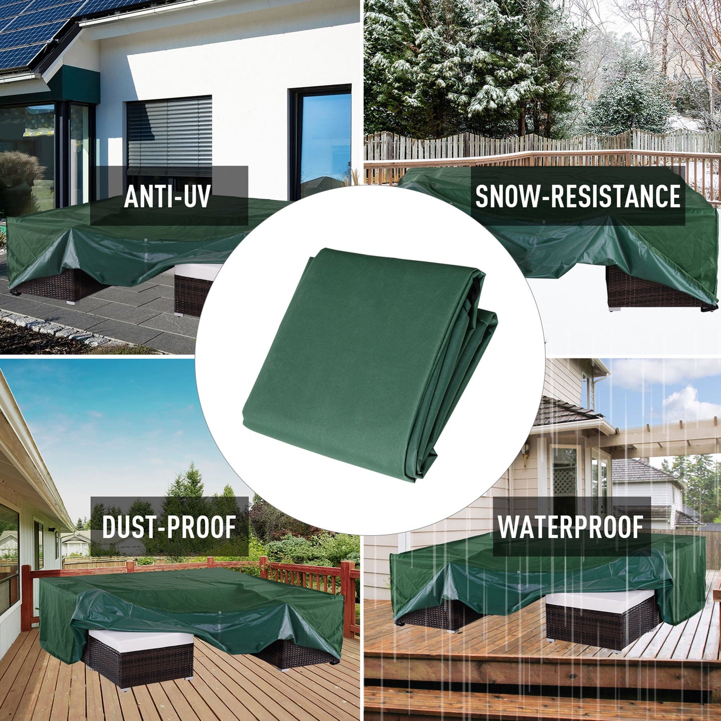 Patio Furniture Set Cover Outdoor Waterproof Garden Rattan Wicker UV Rain Protector (5-7 pieces), Dark Green 96.5”L x 65.7”W x 26.4”H Patio Furniture Covers   at Gallery Canada