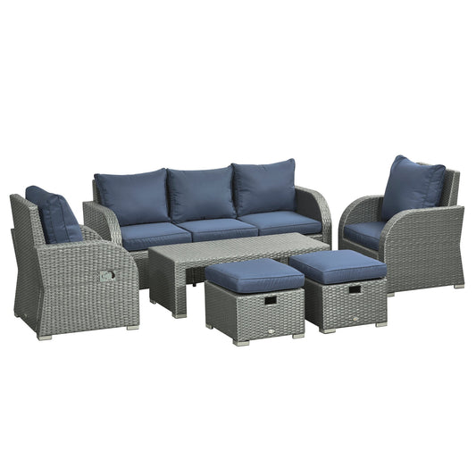 6-Piece PE Wicker Patio Furniture Set: Sofa, Recliners, Footstools, Table, Blue Patio Furniture Sets Multi Colour  at Gallery Canada