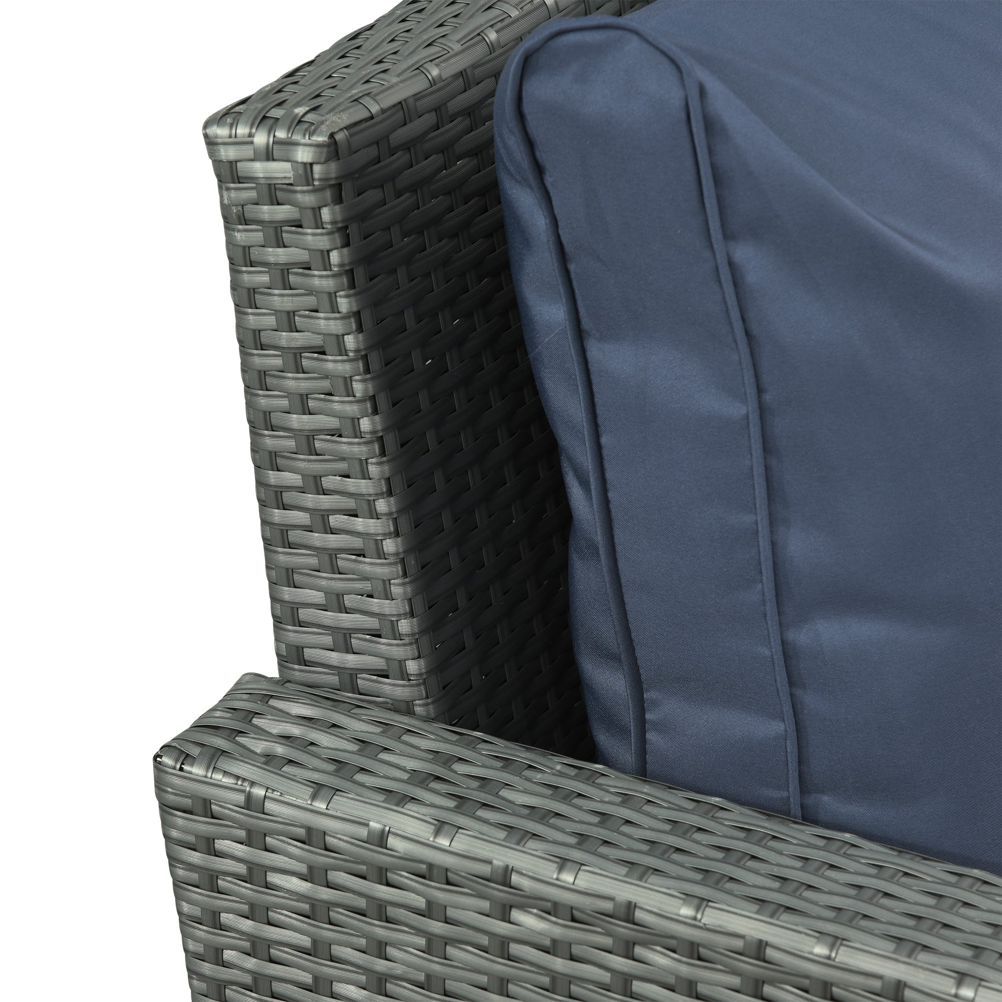 6-Piece PE Wicker Patio Furniture Set: Sofa, Recliners, Footstools, Table, Blue Patio Furniture Sets   at Gallery Canada