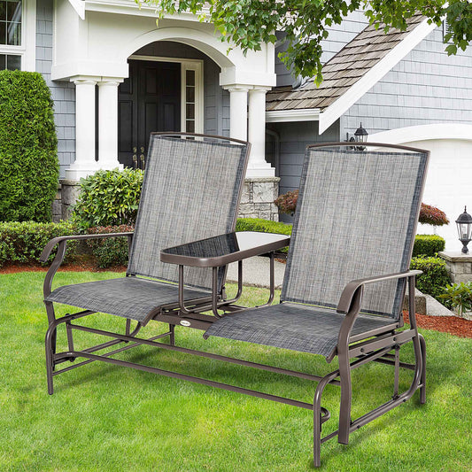 Patio Glider Rocking Chair 2 Person Outdoor Loveseat Rocker Garden Furniture Bench, Grey - Gallery Canada